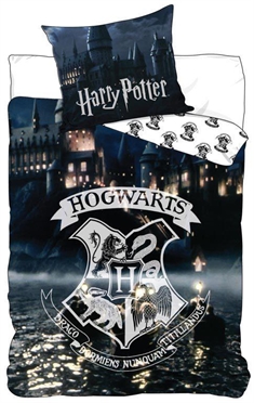 Sengetøj 140x200 cm - Harry Potter - Hogwarts Logo sengetøj børn - 2 i 1 sengesæt - 100% bomuld